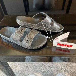 Freedom Moses Black Glitter Slide Sandals